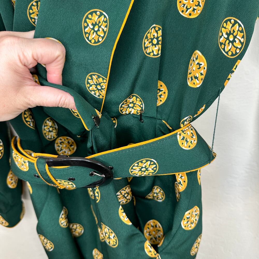Vintage Leslie Fay Long Sleeve Printed Belted Faux Wrap Midi Dress 4 Petite - Picture 7 of 16